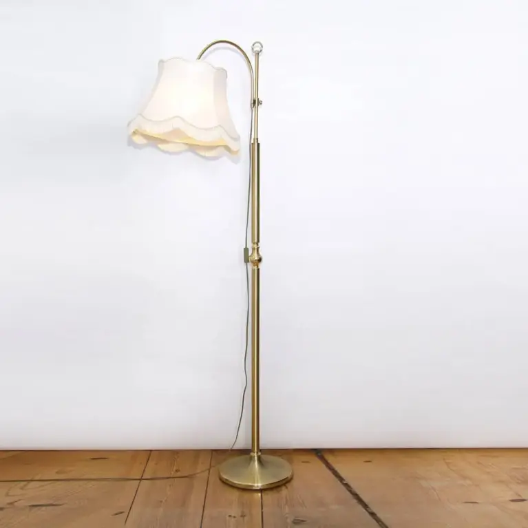 Stehlampe Messing Gold Beige Fransen 80er J Vintage