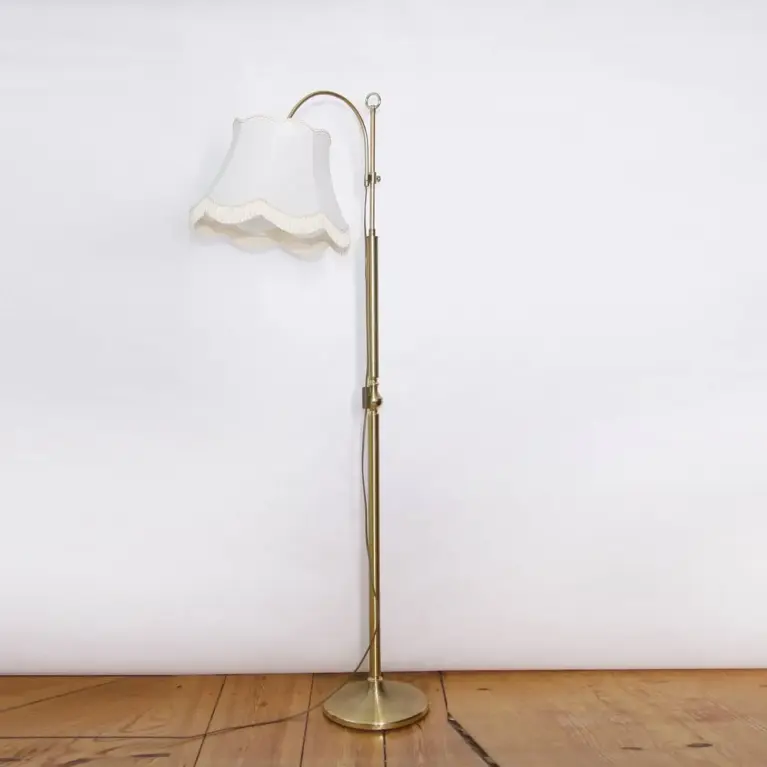 Stehlampe Messing Gold Beige Fransen 80er J Vintage