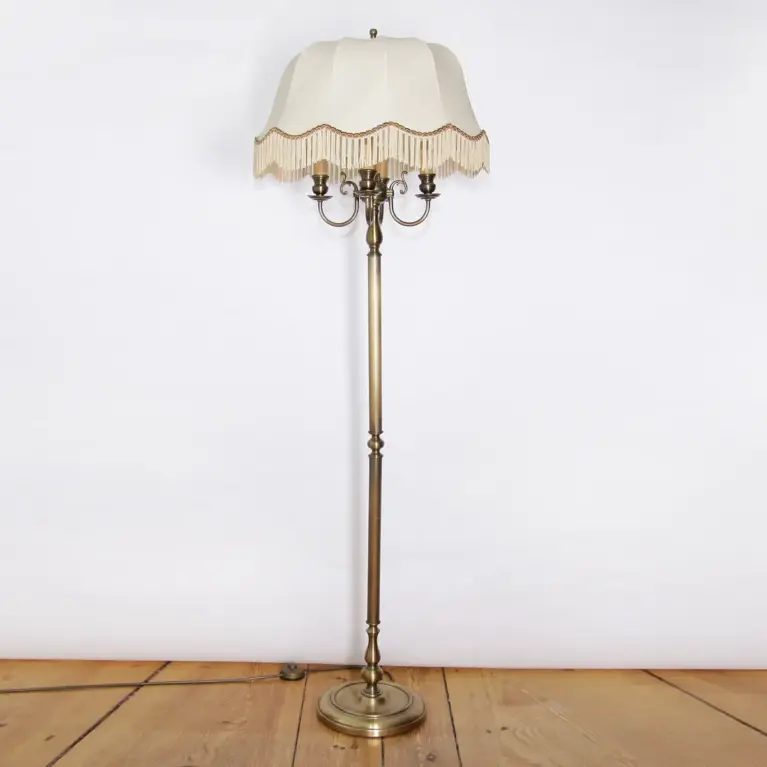 Stehlampe Messing Antik-Gold Beige 160cm 70er Jahre Retro Vintage