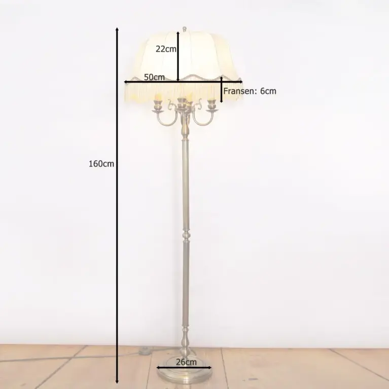 Stehlampe Messing Antik-Gold Beige 160cm 70er Jahre Retro Vintage