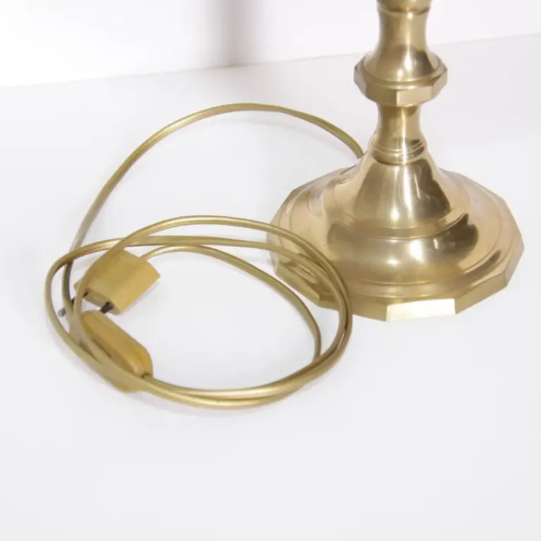 Tischlampe Messing Massiv Fransen 72cm 1980er Jahre Vintage