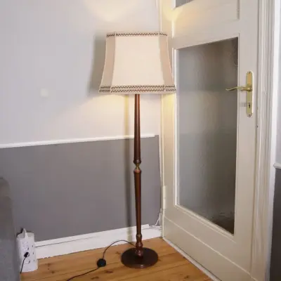 Stehlampe Holz Messing Beige Braun 145cm 70er J Retro Vintage
