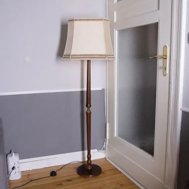 Stehlampe Holz Messing Beige Braun 145cm 70er J Retro Vintage