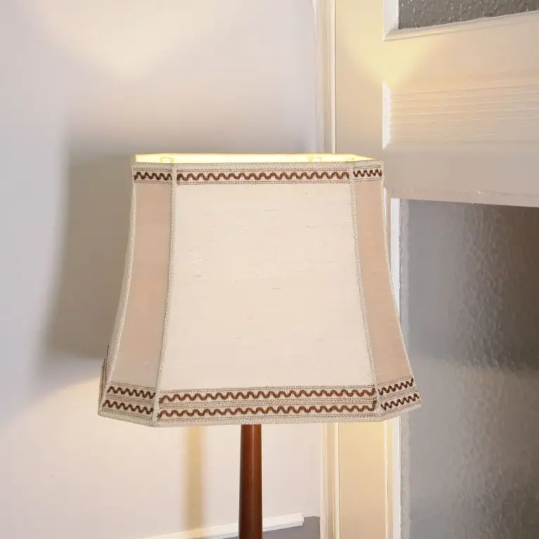 Stehlampe Holz Messing Beige Braun 145cm 70er J Retro Vintage