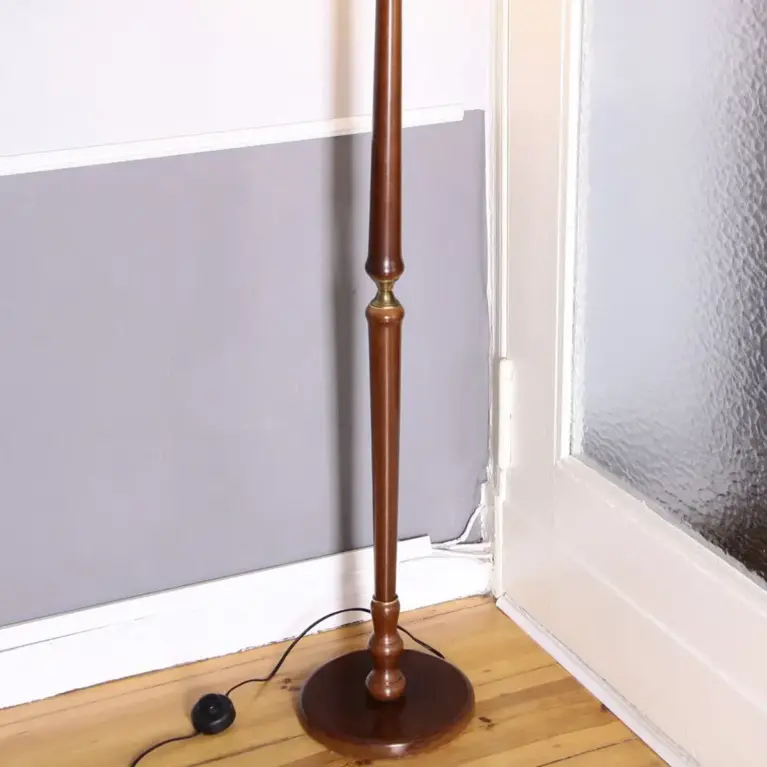 Stehlampe Holz Messing Beige Braun 145cm 70er J Retro Vintage