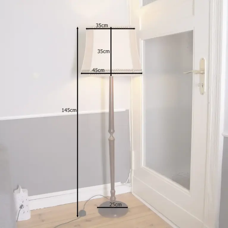 Stehlampe Holz Messing Beige Braun 145cm 70er J Retro Vintage