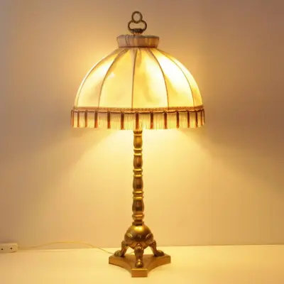Tischlampe Messing Massiv Fransen 76cm 1970er Jahre Vintage