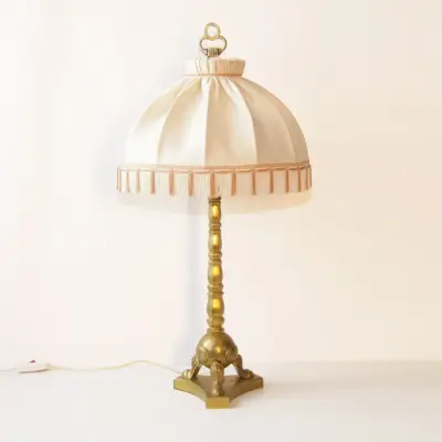Tischlampe Messing Massiv Fransen 76cm 1970er Jahre Vintage