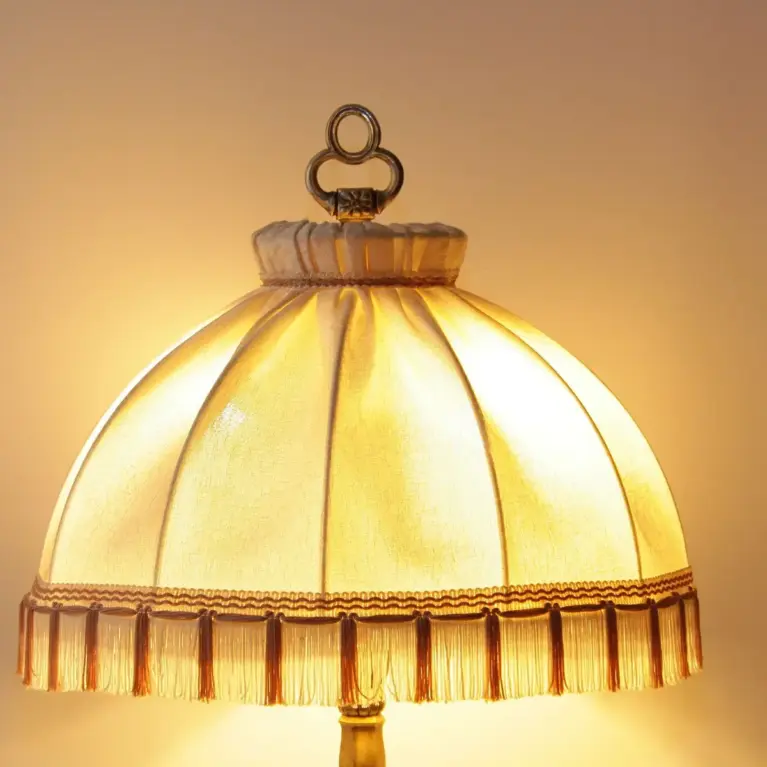 Tischlampe Messing Massiv Fransen 76cm 1970er Jahre Vintage