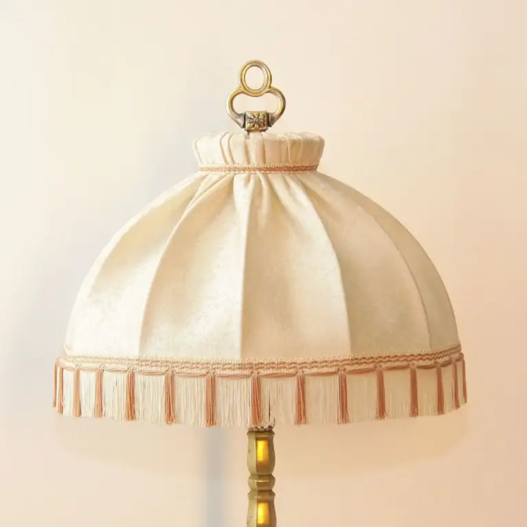 Tischlampe Messing Massiv Fransen 76cm 1970er Jahre Vintage