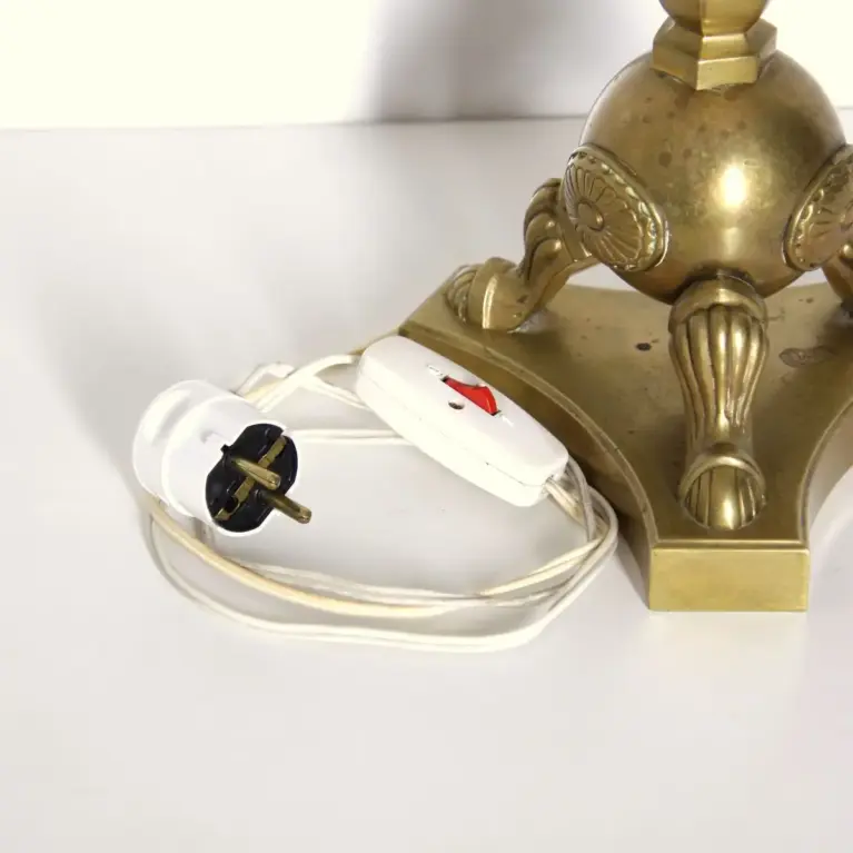 Tischlampe Messing Massiv Fransen 76cm 1970er Jahre Vintage