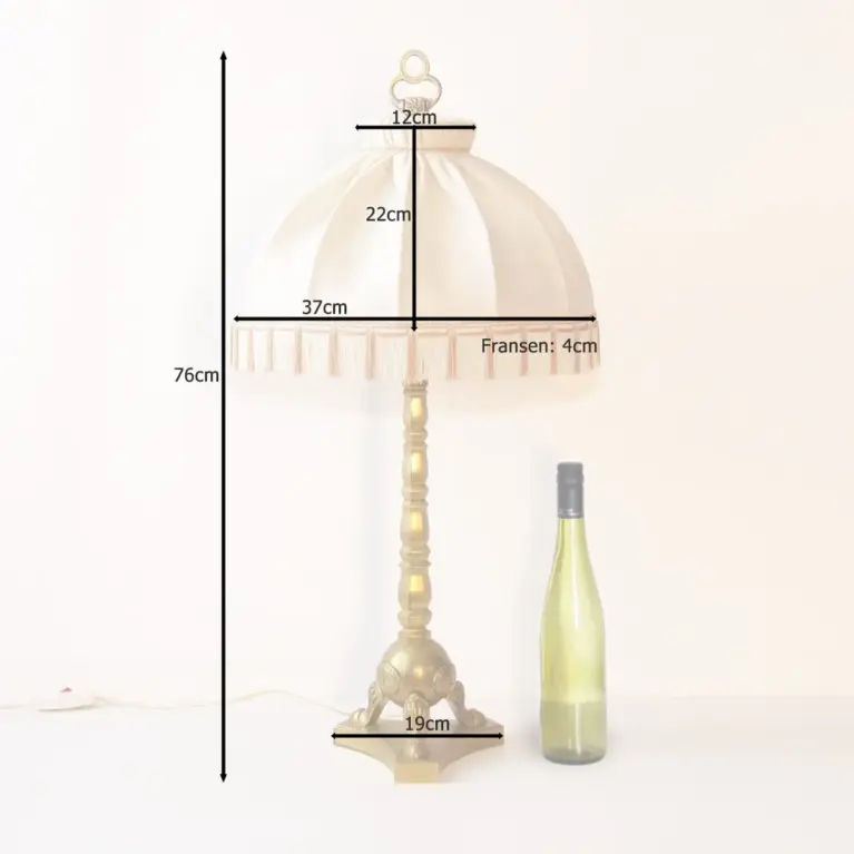 Tischlampe Messing Massiv Fransen 76cm 1970er Jahre Vintage