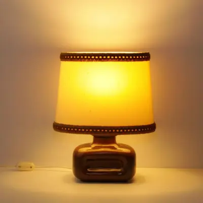 Tischleuchte Tischlampe Keramik Braun Beige 36cm 70er Jahre
