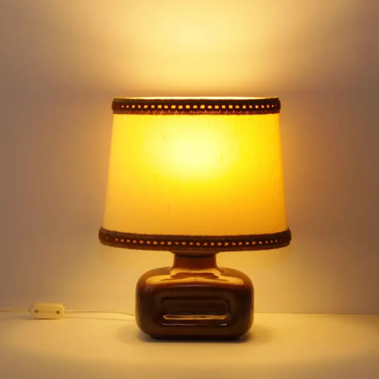 Tischleuchte Tischlampe Keramik Braun Beige 36cm 70er Jahre