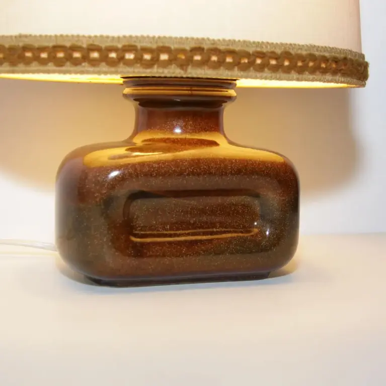 Tischleuchte Tischlampe Keramik Braun Beige 36cm 70er Jahre