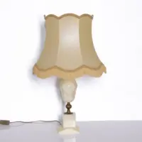 Tischlampe Naturstein Messing Kunstleder Fransen 67cm 1970er J Vintage
