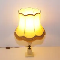 Tischlampe Naturstein Messing Kunstleder Fransen 67cm 1970er J Vintage