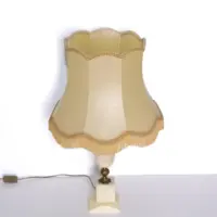 Tischlampe Naturstein Messing Kunstleder Fransen 67cm 1970er J Vintage