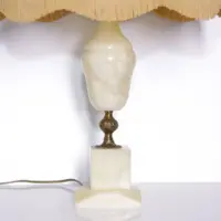 Tischlampe Naturstein Messing Kunstleder Fransen 67cm 1970er J Vintage
