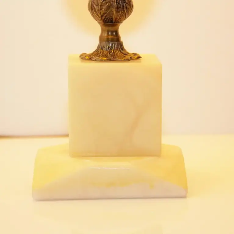Tischlampe Naturstein Messing Kunstleder Fransen 67cm 1970er J Vintage