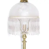 Tischlampe Glasschirm Opalglas Kunstglasperlen 54cm 70er J Retro