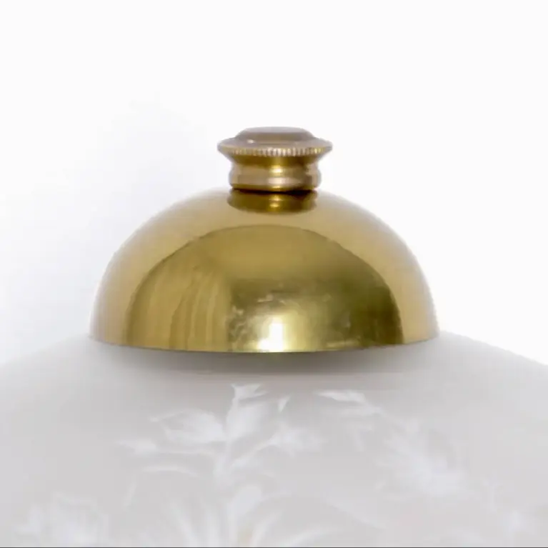 Tischlampe Glasschirm Opalglas Kunstglasperlen 54cm 70er J Retro