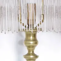 Tischlampe Glasschirm Opalglas Kunstglasperlen 54cm 70er J Retro