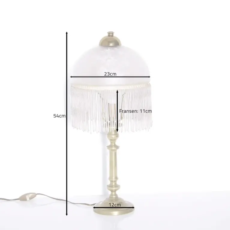 Tischlampe Glasschirm Opalglas Kunstglasperlen 54cm 70er J Retro