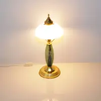 Tischlampe Glasschirm Opalglas Kunststein Messing 46cm 80er J Vintage