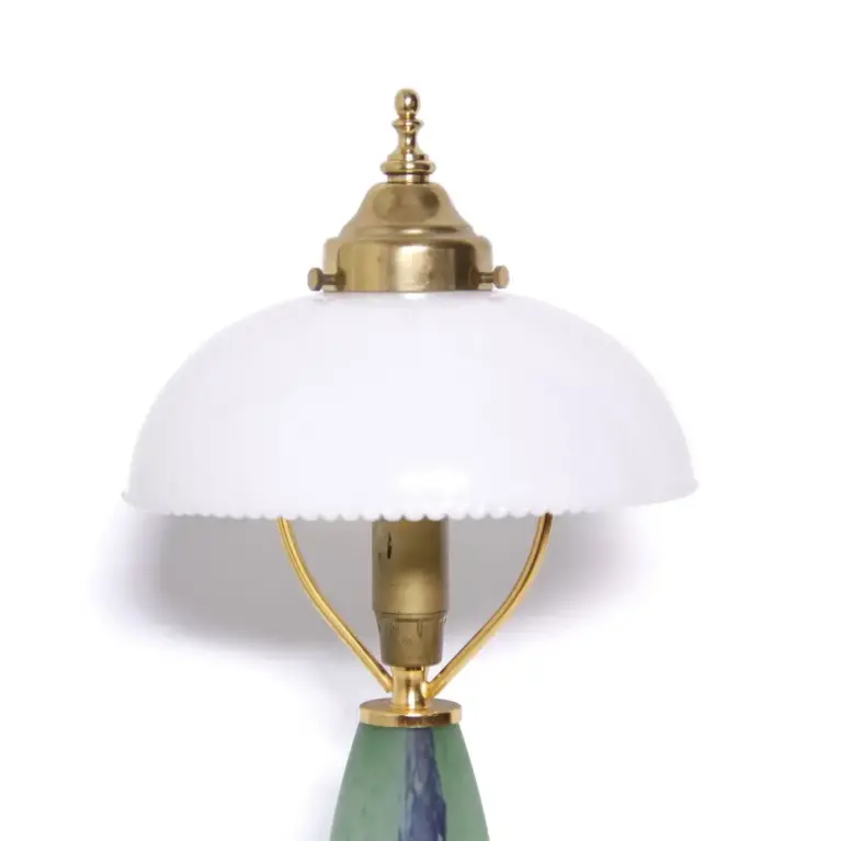 Tischlampe Glasschirm Opalglas Kunststein Messing 46cm 80er J Vintage