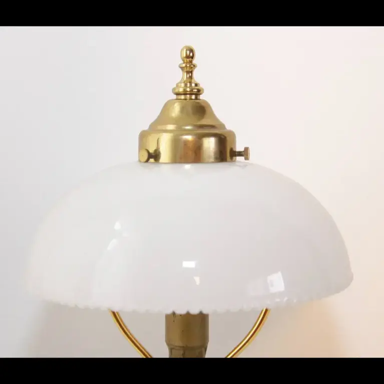 Tischlampe Glasschirm Opalglas Kunststein Messing 46cm 80er J Vintage