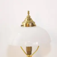 Tischlampe Glasschirm Opalglas Kunststein Messing 46cm 80er J Vintage
