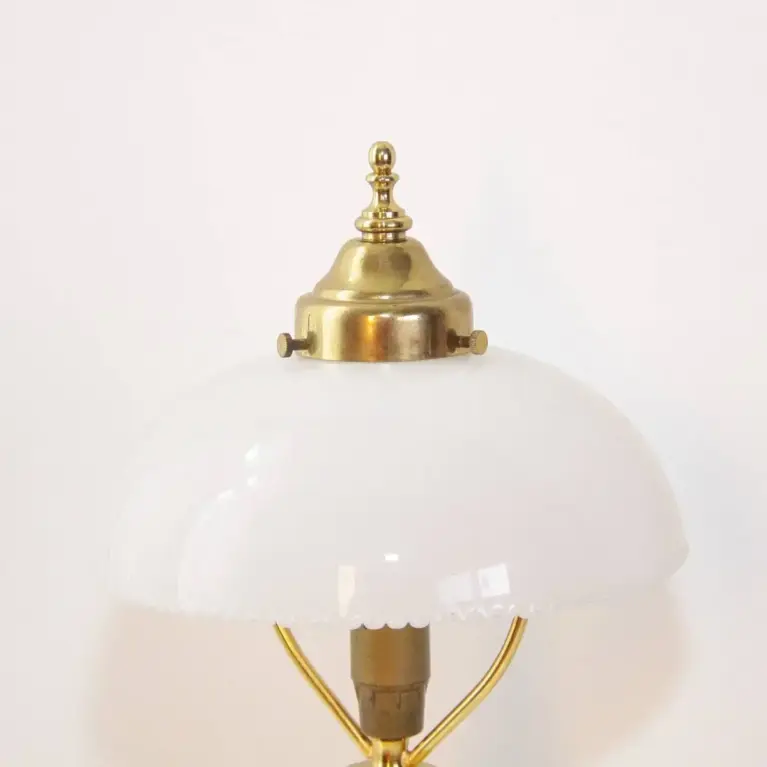 Tischlampe Glasschirm Opalglas Kunststein Messing 46cm 80er J Vintage