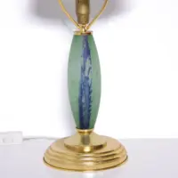 Tischlampe Glasschirm Opalglas Kunststein Messing 46cm 80er J Vintage