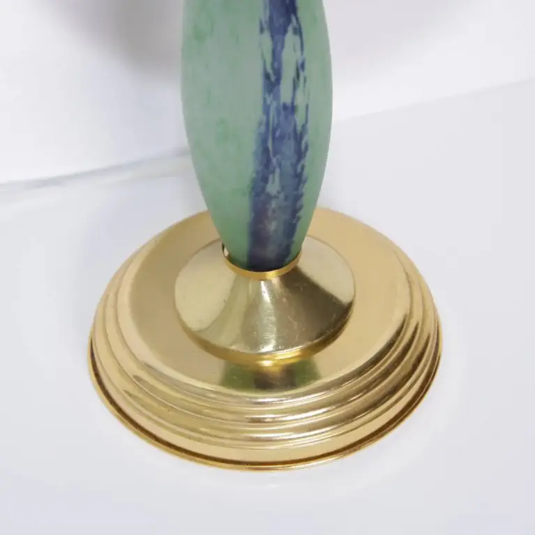 Tischlampe Glasschirm Opalglas Kunststein Messing 46cm 80er J Vintage