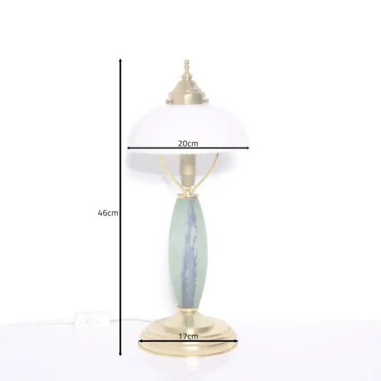 Tischlampe Glasschirm Opalglas Kunststein Messing 46cm 80er J Vintage