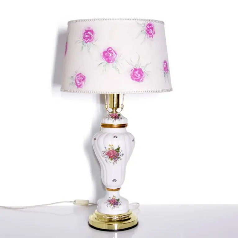 Tischlampe Porzellan Handbemalt 1980er Jahre Vintage