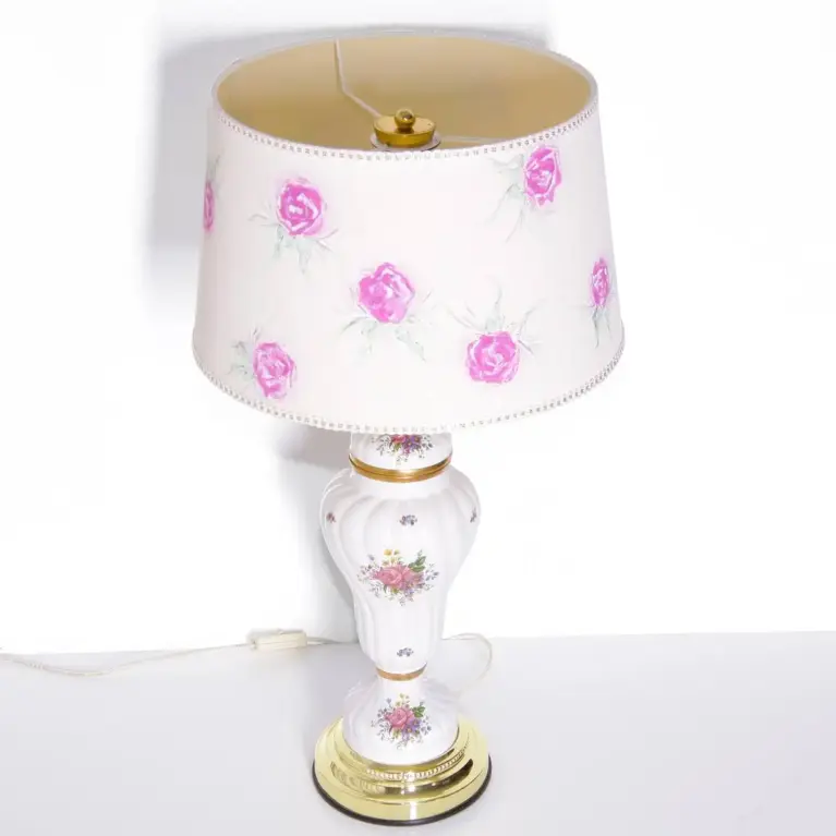 Tischlampe Porzellan Handbemalt 1980er Jahre Vintage