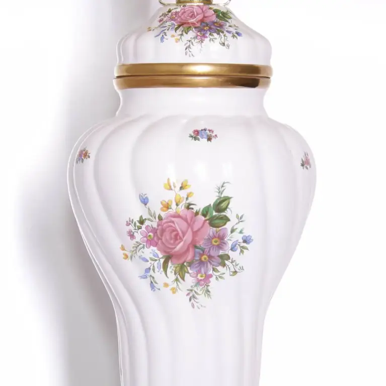 Tischlampe Porzellan Handbemalt 1980er Jahre Vintage
