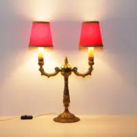 Tischlampe Zweiflammig Messing Massiv Antik-Gold 70er J Retro