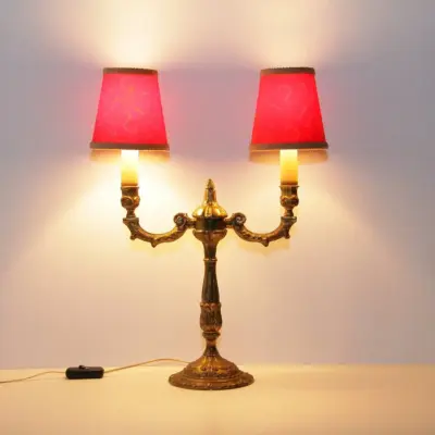 Tischlampe Zweiflammig Messing Massiv Antik-Gold 70er J Retro