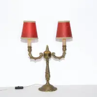 Tischlampe Zweiflammig Messing Massiv Antik-Gold 70er J Retro