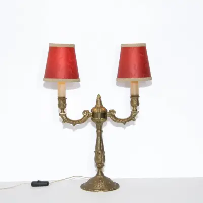 Tischlampe Zweiflammig Messing Massiv Antik-Gold 70er J Retro