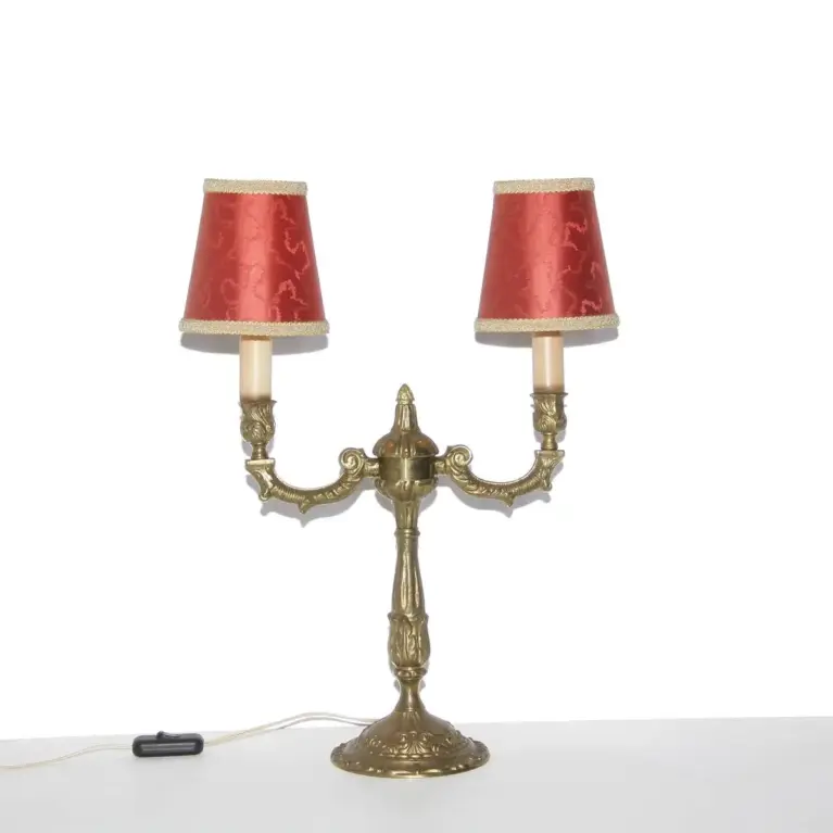 Tischlampe Zweiflammig Messing Massiv Antik-Gold 70er J Retro