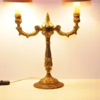 Tischlampe Zweiflammig Messing Massiv Antik-Gold 70er J Retro