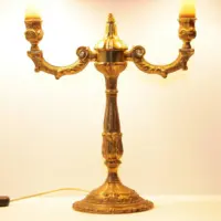 Tischlampe Zweiflammig Messing Massiv Antik-Gold 70er J Retro