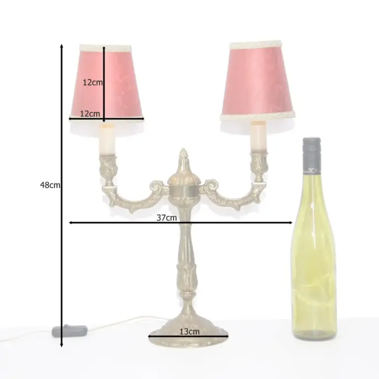 Tischlampe Zweiflammig Messing Massiv Antik-Gold 70er J Retro