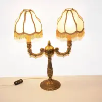 Tischlampe Zweiflammig Messing Massiv Fransen 70er J Retro