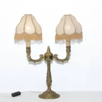 Tischlampe Zweiflammig Messing Massiv Fransen 70er J Retro