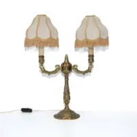 Tischlampe Zweiflammig Messing Massiv Fransen 70er J Retro
